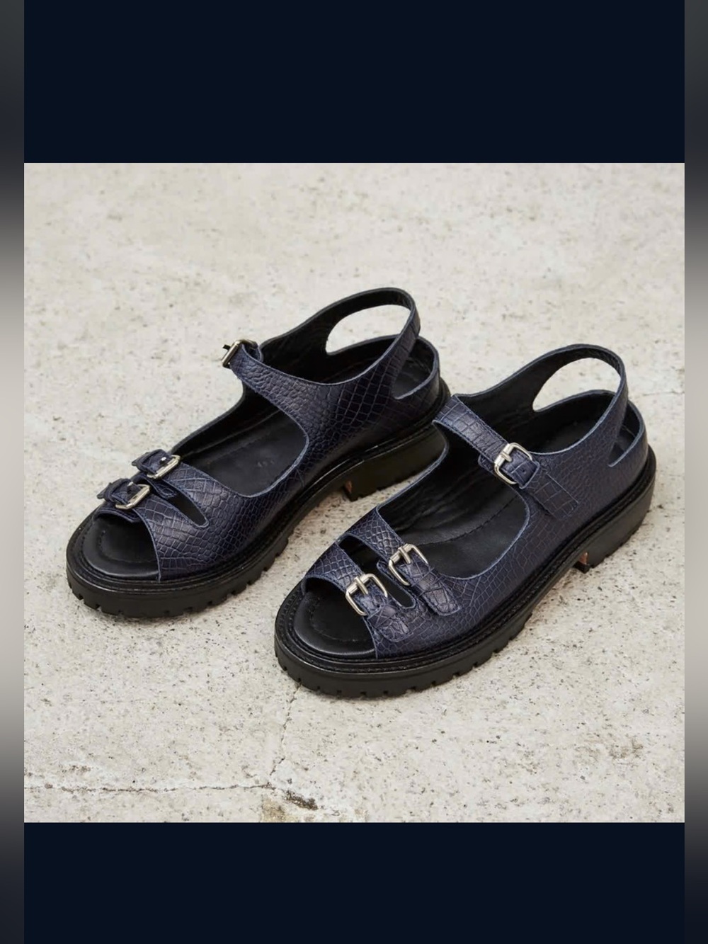 Rachel Comey Adams Sandal in Navy Croc-print Leather, Size 8.5
